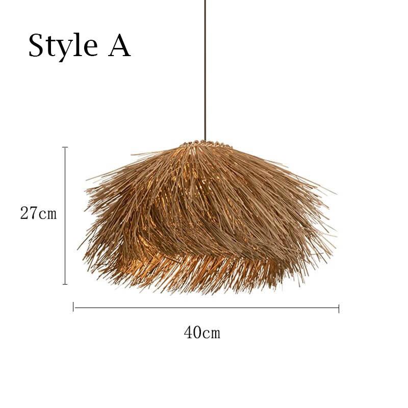 Japanese Wabi Sabi Chandelier - Retro Hand Woven Rattan Led Lampshade