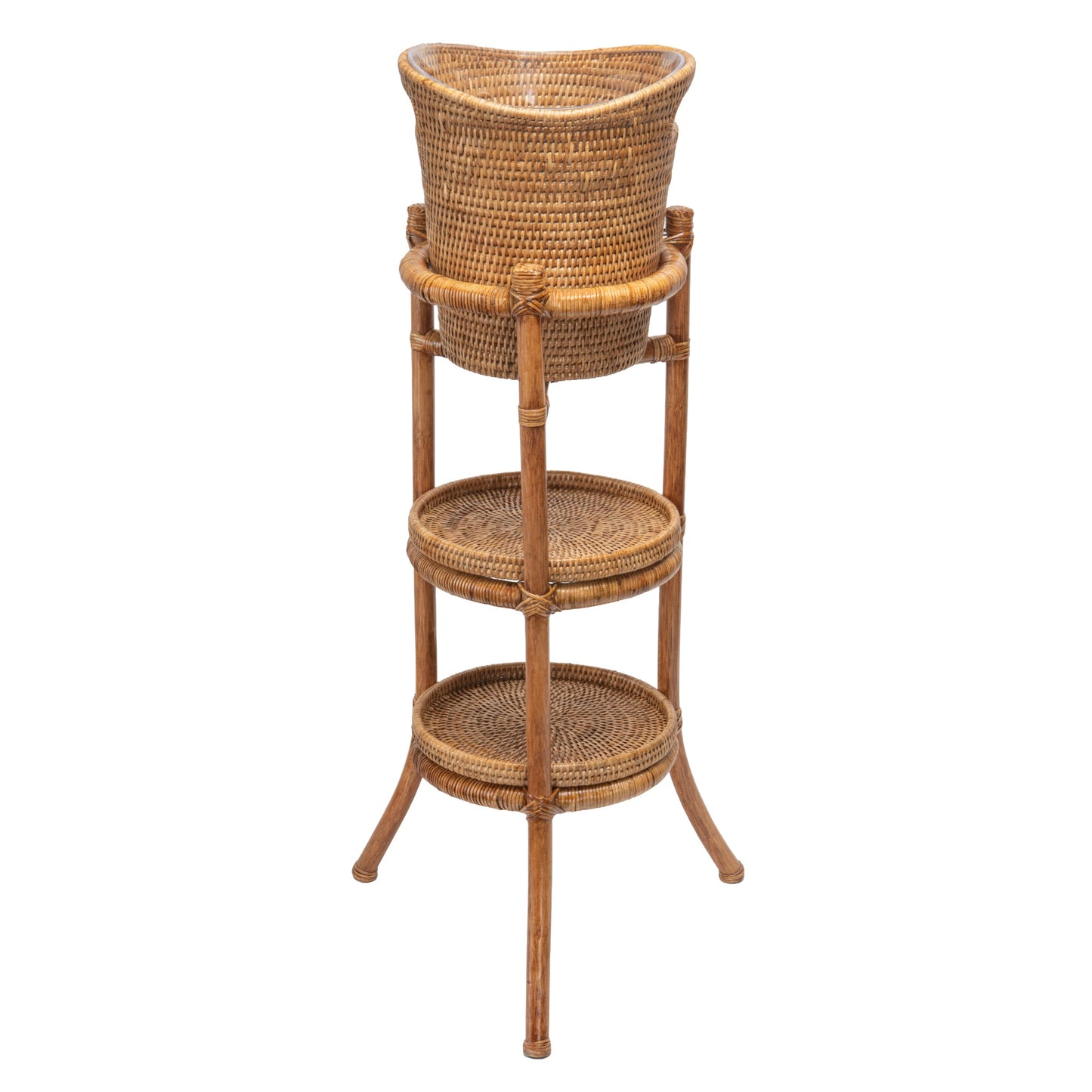 La Jolla Acrylic Champagne Bucket in Rattan Basket with with Stand, Honey-Brown