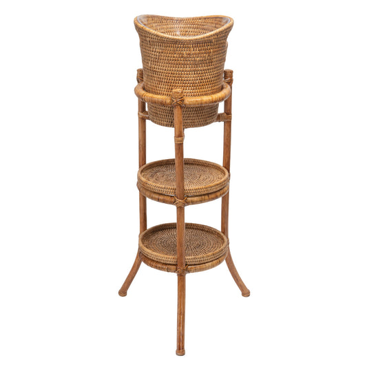 La Jolla Acrylic Champagne Bucket in Rattan Basket with with Stand, Honey-Brown