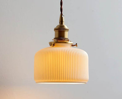 Japanese Style Ceramic Wall Lamp with Walnut Canopy Copper Arm- Modern Ceramic Lampshade