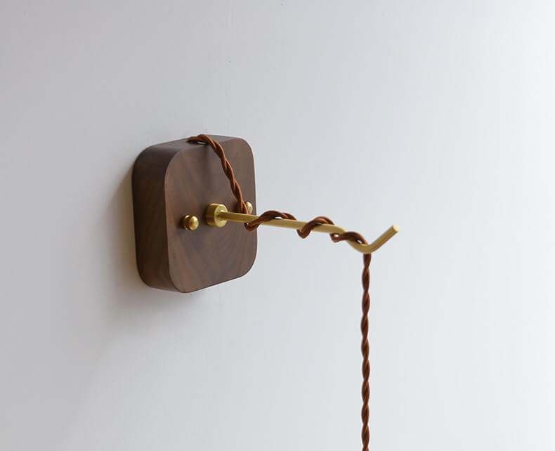 Japanese Style Ceramic Wall Lamp with Walnut Canopy Copper Arm- Modern Ceramic Lampshade