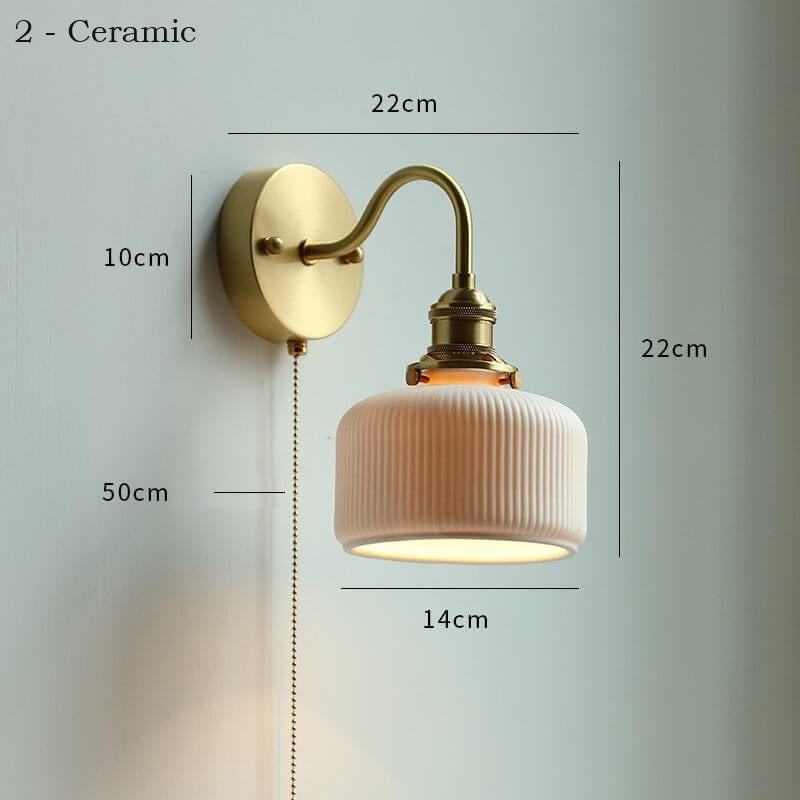 Ceramic Wall Lamp with Switch Beside - Modern Glass Lampshade - Adjustable Wall Lamp