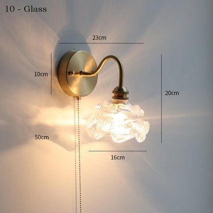 Ceramic Wall Lamp with Switch Beside - Modern Glass Lampshade - Adjustable Wall Lamp