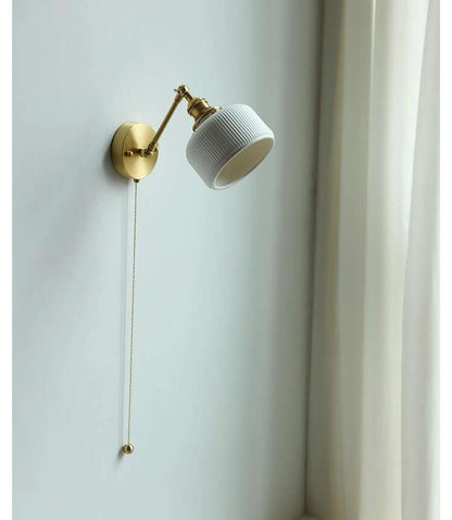 Ceramic Wall Lamp with Switch Beside - Modern Glass Lampshade - Adjustable Wall Lamp