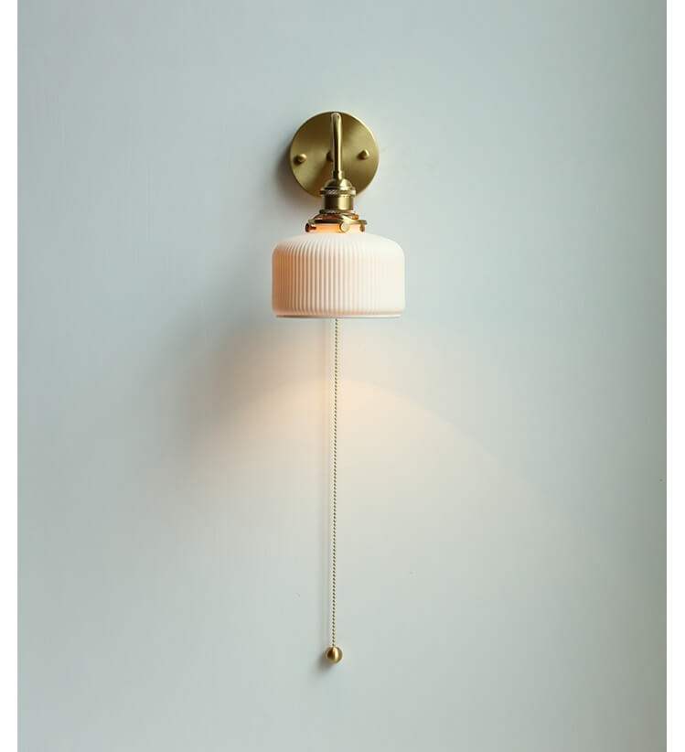 Ceramic Wall Lamp with Switch Beside - Modern Glass Lampshade - Adjustable Wall Lamp