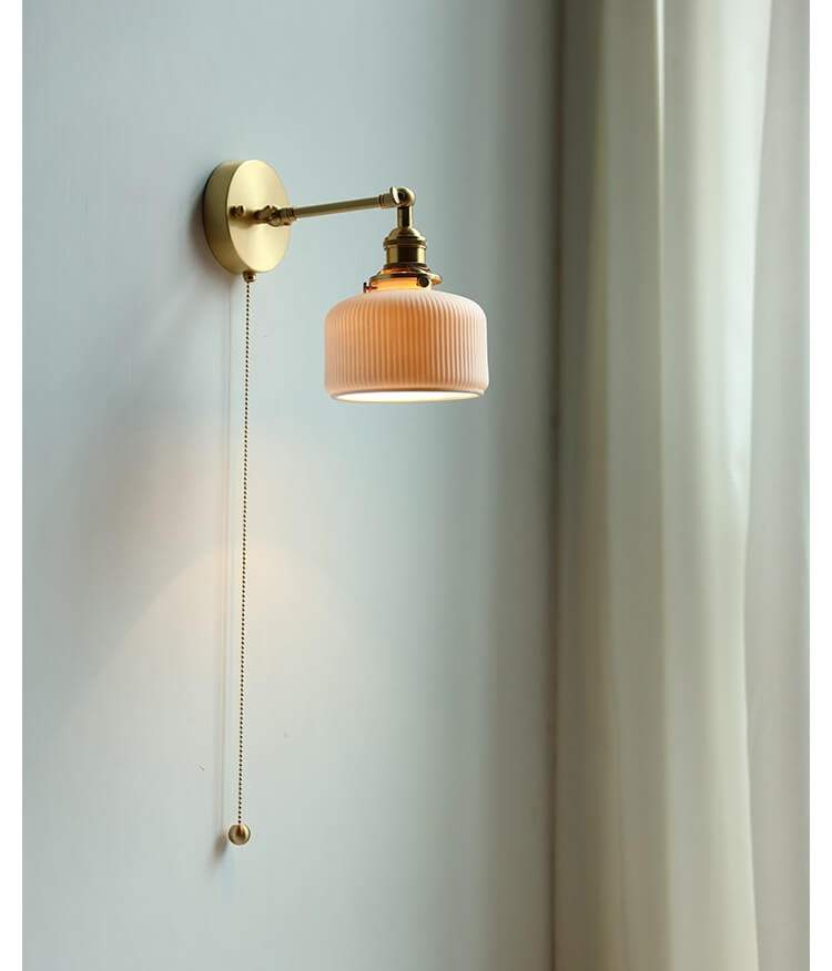 Ceramic Wall Lamp with Switch Beside - Modern Glass Lampshade - Adjustable Wall Lamp