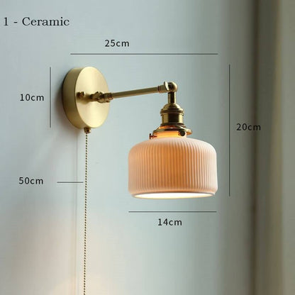 Ceramic Wall Lamp with Switch Beside - Modern Glass Lampshade - Adjustable Wall Lamp