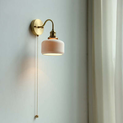 Ceramic Wall Lamp with Switch Beside - Modern Glass Lampshade - Adjustable Wall Lamp