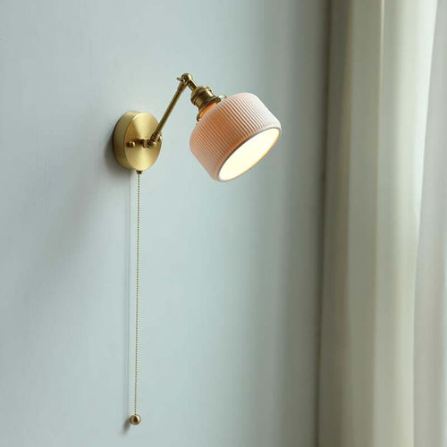 Ceramic Wall Lamp with Switch Beside - Modern Glass Lampshade - Adjustable Wall Lamp