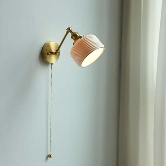 Ceramic Wall Lamp with Switch Beside - Modern Glass Lampshade - Adjustable Wall Lamp