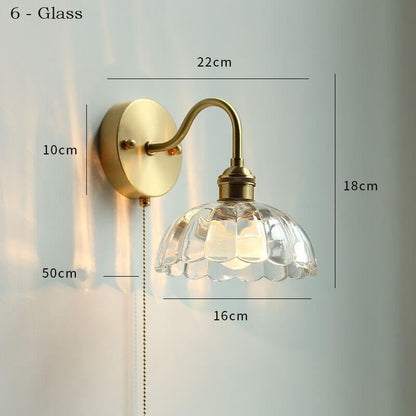 Ceramic Wall Lamp with Switch Beside - Modern Glass Lampshade - Adjustable Wall Lamp