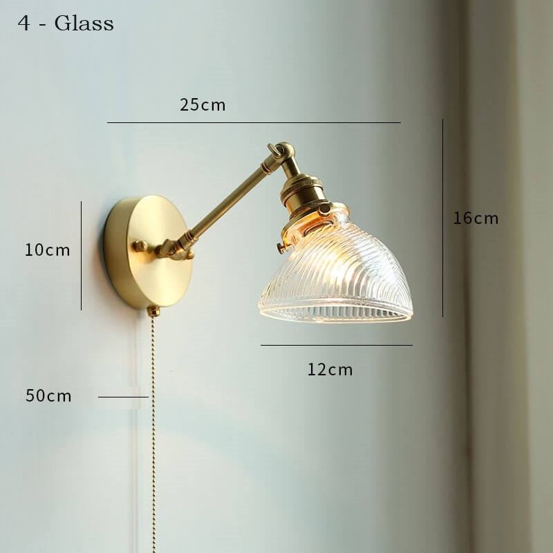 Ceramic Wall Lamp with Switch Beside - Modern Glass Lampshade - Adjustable Wall Lamp