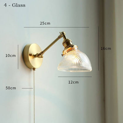 Ceramic Wall Lamp with Switch Beside - Modern Glass Lampshade - Adjustable Wall Lamp