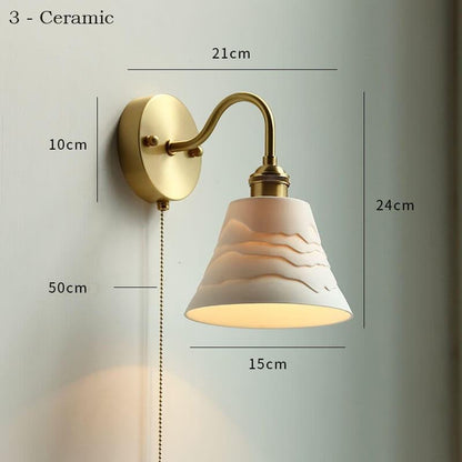 Ceramic Wall Lamp with Switch Beside - Modern Glass Lampshade - Adjustable Wall Lamp