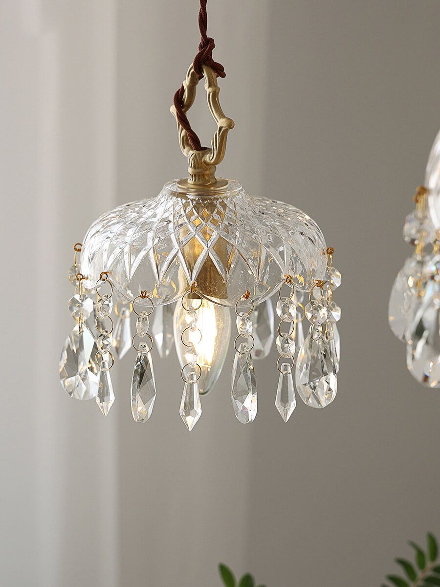Crystal Floral Chandelier - Luxury Scandinavian Vintage Brass Lamp - Neoclassical Lighting