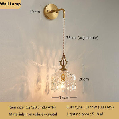 Crystal Floral Wall Sconce - Luxury Scandinavian Vintage Brass Lamp