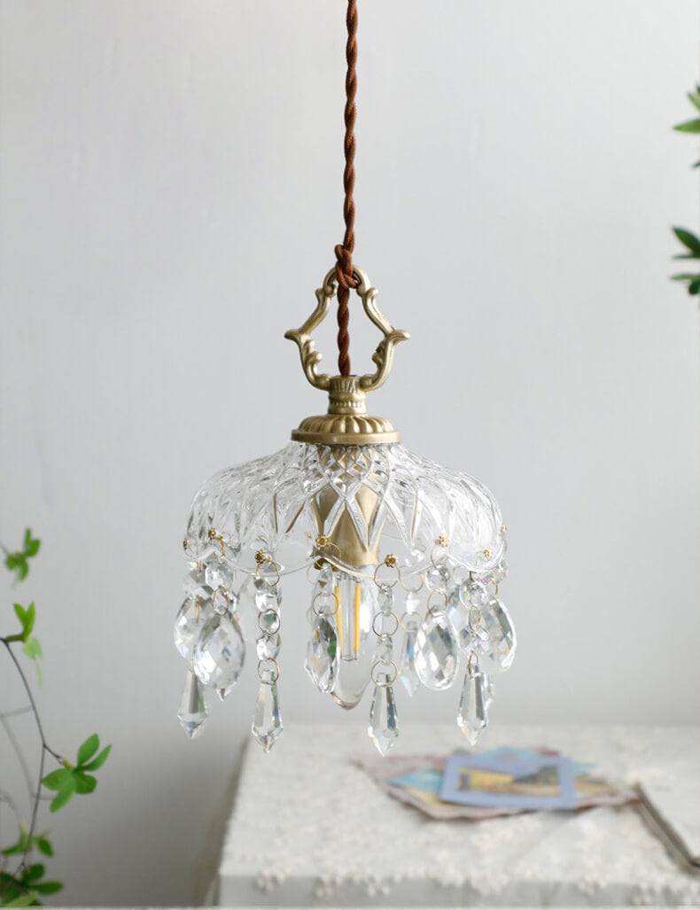 Crystal Floral Chandelier - Luxury Scandinavian Vintage Brass Lamp - Neoclassical Lighting