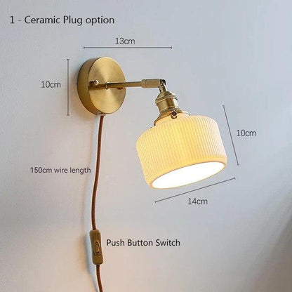 Ceramic Wall Lamp with Switch Beside - Modern Glass Lampshade - Adjustable Wall Lamp