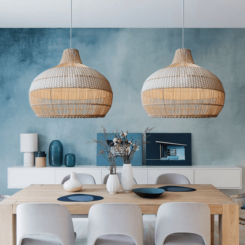 Japanese Rattan Lamps - White Rattan Lamp Shade - Handknitted Rattan Chandeliers
