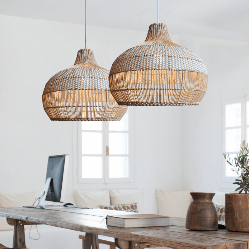 Japanese Rattan Lamps - White Rattan Lamp Shade - Handknitted Rattan Chandeliers
