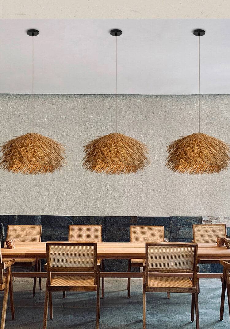 Japanese Wabi Sabi Chandelier - Retro Hand Woven Rattan Led Lampshade