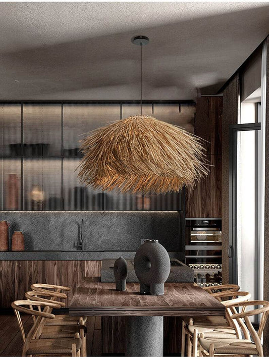 Japanese Wabi Sabi Chandelier - Retro Hand Woven Rattan Led Lampshade
