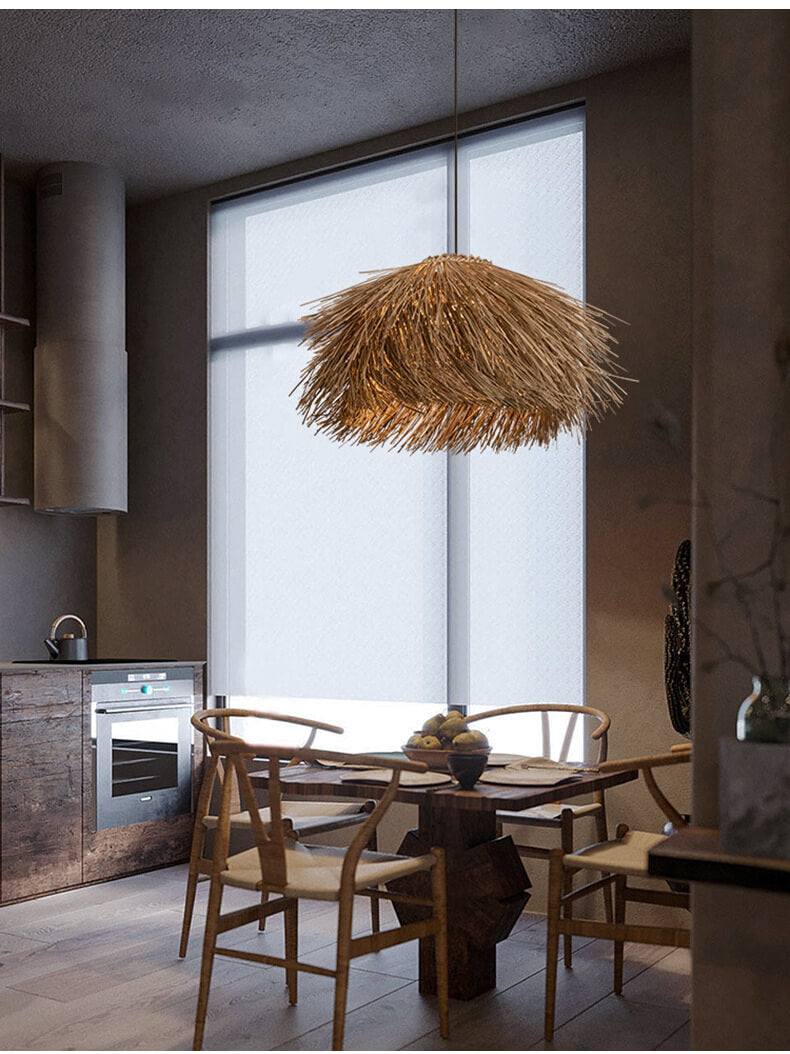 Japanese Wabi Sabi Chandelier - Retro Hand Woven Rattan Led Lampshade
