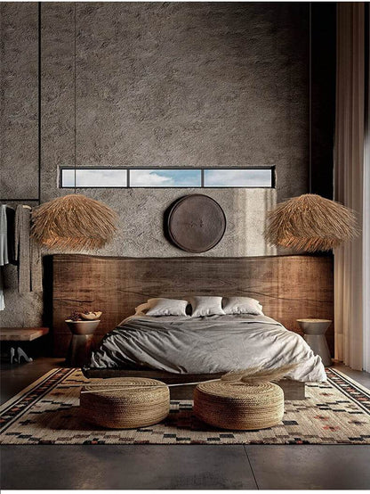 Japanese Wabi Sabi Chandelier - Retro Hand Woven Rattan Led Lampshade
