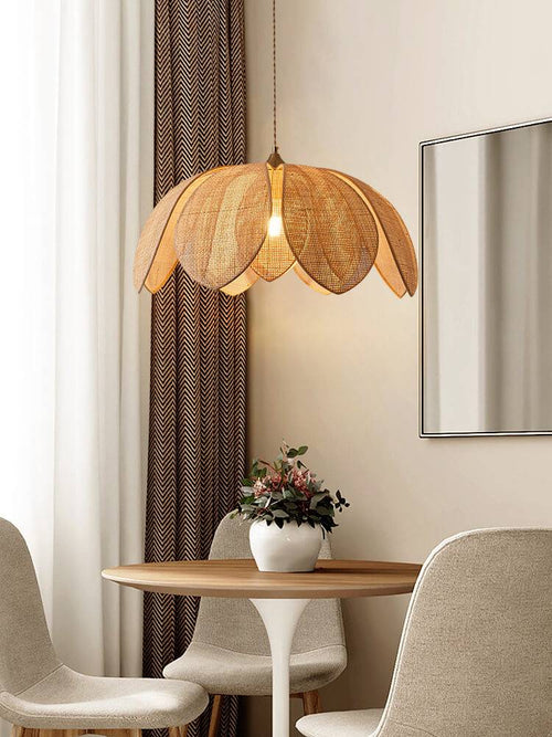 Natural Rattan Petal Pendant Light - Handmade Lotus Ceiling Light