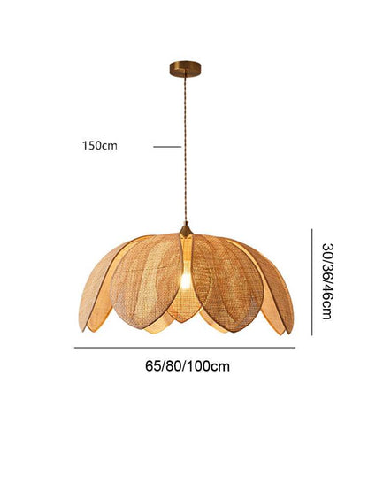 Natural Rattan Petal Pendant Light - Handmade Lotus Ceiling Light