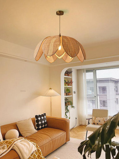 Natural Rattan Petal Pendant Light - Handmade Lotus Ceiling Light