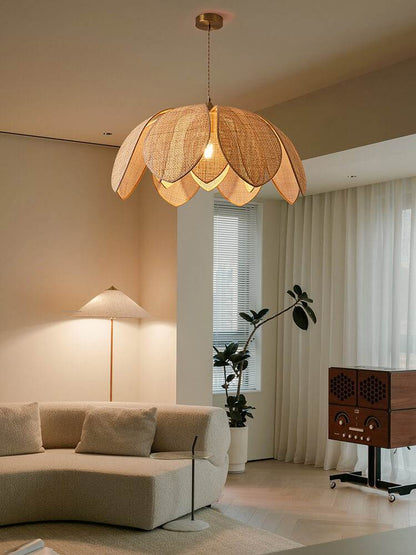 Natural Rattan Petal Pendant Light - Handmade Lotus Ceiling Light