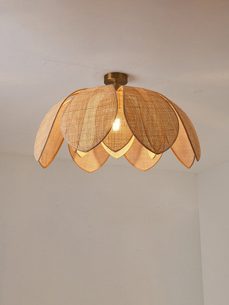 Natural Rattan Petal Pendant Light - Handmade Lotus Ceiling Light
