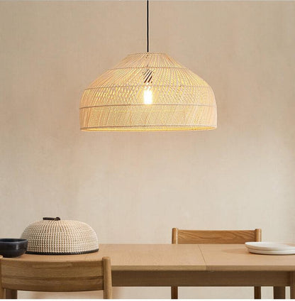 Black Rattan Lamp Shade - Vintage Asian Style Pendant Lights - Hand Woven Lampshade