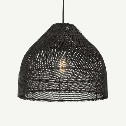 Black Rattan Lamp Shade - Vintage Asian Style Pendant Lights - Hand Woven Lampshade