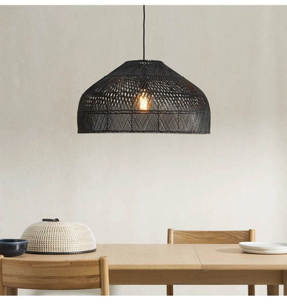 Black Rattan Lamp Shade - Vintage Asian Style Pendant Lights - Hand Woven Lampshade