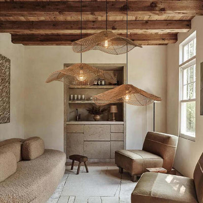 Retro Rattan Lamp - Loft Suspension Luminaire Rattan Hat Pendant Light