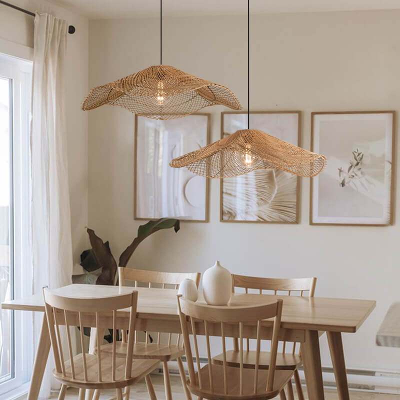 Retro Rattan Lamp - Loft Suspension Luminaire Rattan Hat Pendant Light