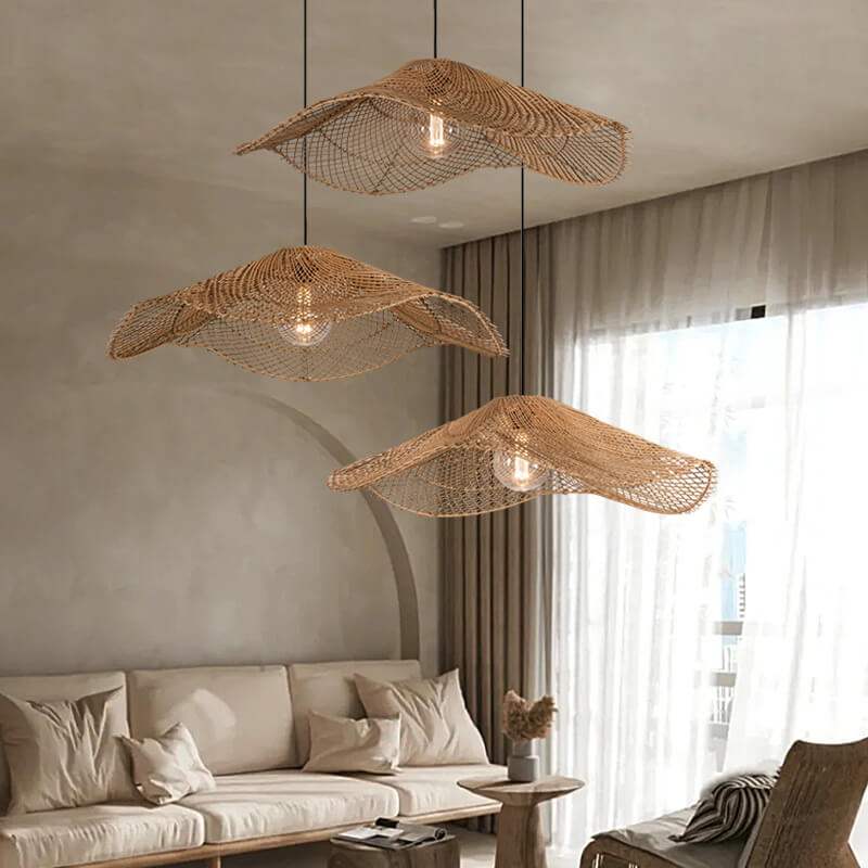 Retro Rattan Lamp - Loft Suspension Luminaire Rattan Hat Pendant Light