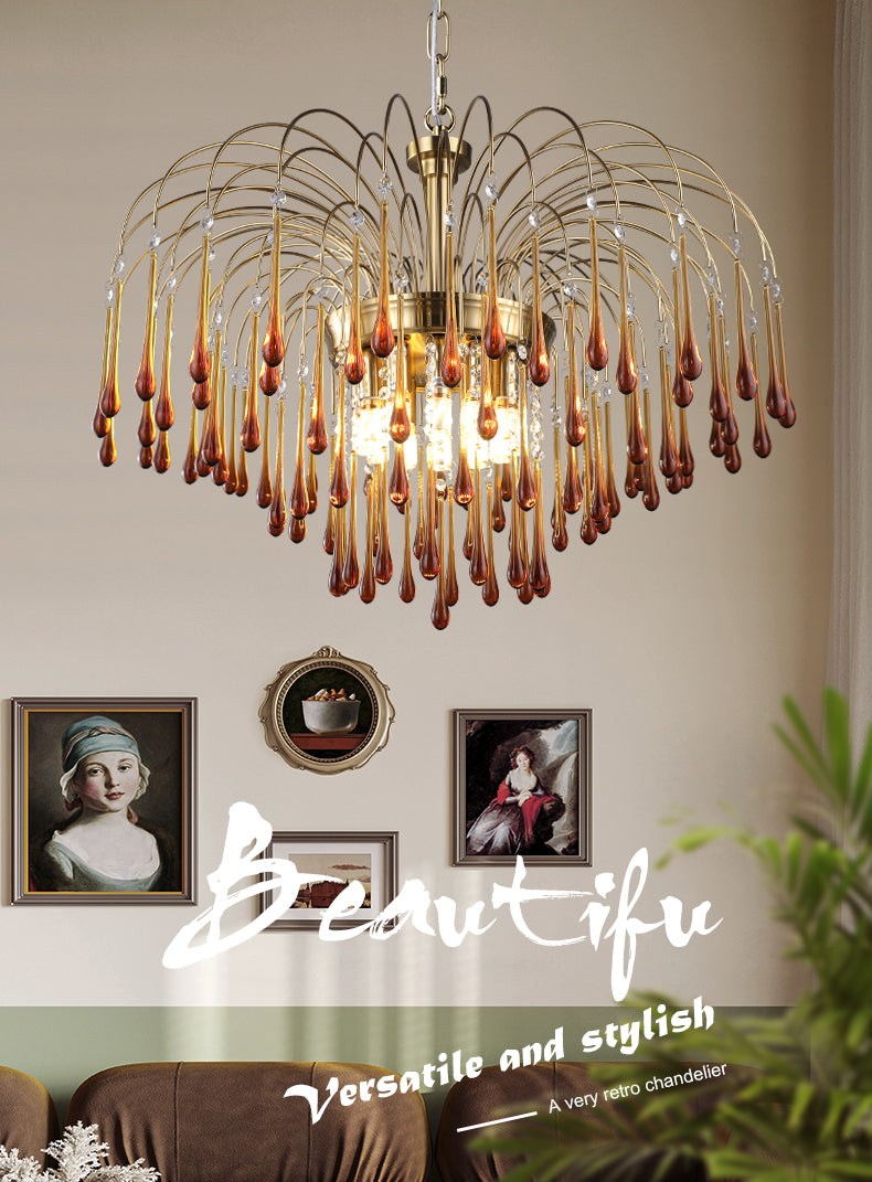 Romantic Raindrop Chandelier - Colorful Crystal Hanging Pendant Light