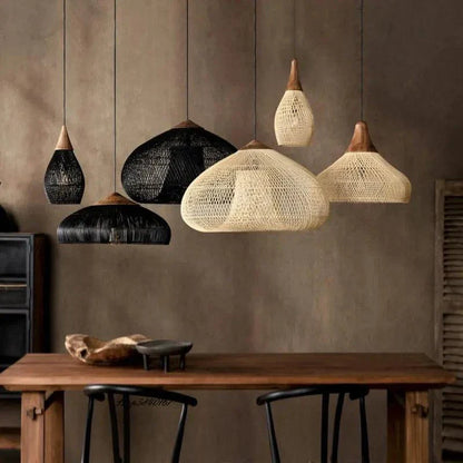 Southeast Asian Vintage Pendant Lights - Rattan Hanging Lamps