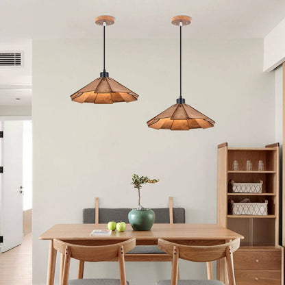 Straw Hat Shape Hanging Lamps - Retro Wooden Lamp for Kitchen Island/Dining - Living Room