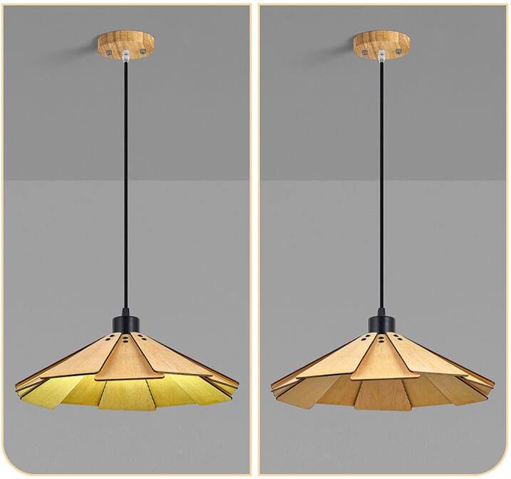 Straw Hat Shape Hanging Lamps - Retro Wooden Lamp for Kitchen Island/Dining - Living Room
