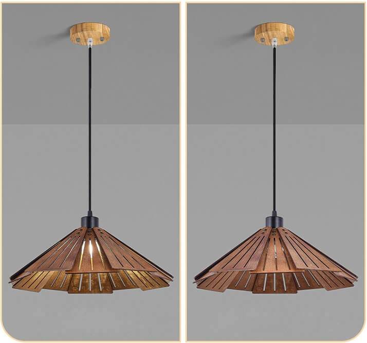 Straw Hat Shape Hanging Lamps - Retro Wooden Lamp for Kitchen Island/Dining - Living Room