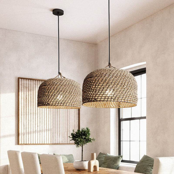 Vintage Hemp Rope Pendant Light - Handmade Wicker Lamp - Hemp Rope Light Fixtures