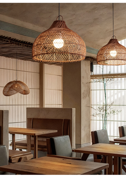 Vintage Rattan Hanging Light Rustic Look