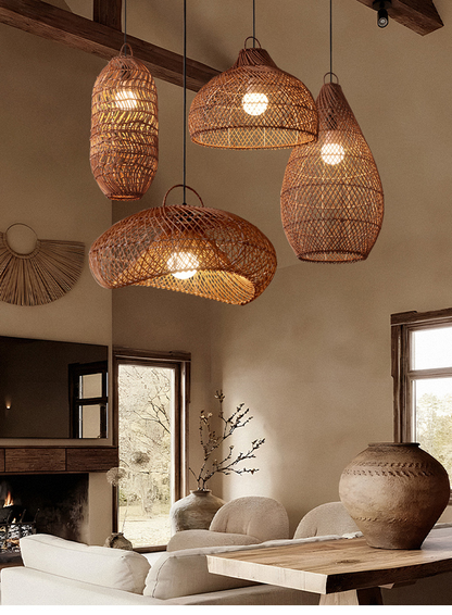 Vintage Rattan Hanging Light Rustic Look