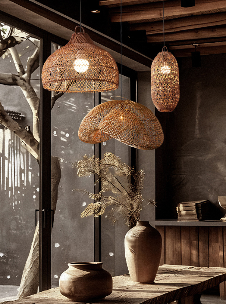 Vintage Rattan Hanging Light Rustic Look