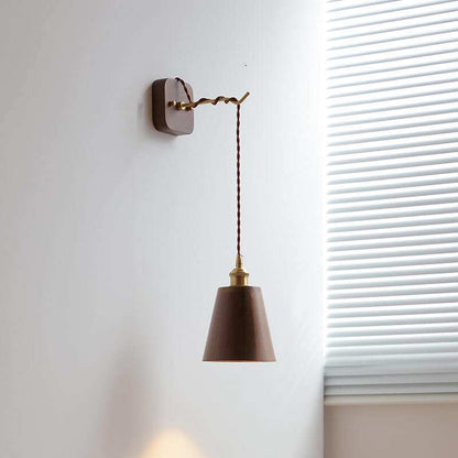 Walnut Wooden Wall Lamp with Copper - Wood Wall Sconce with with Switch Beside