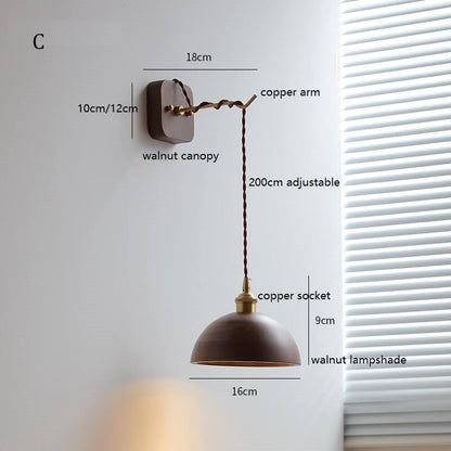 Walnut Wooden Wall Lamp with Copper - Wood Wall Sconce with with Switch Beside